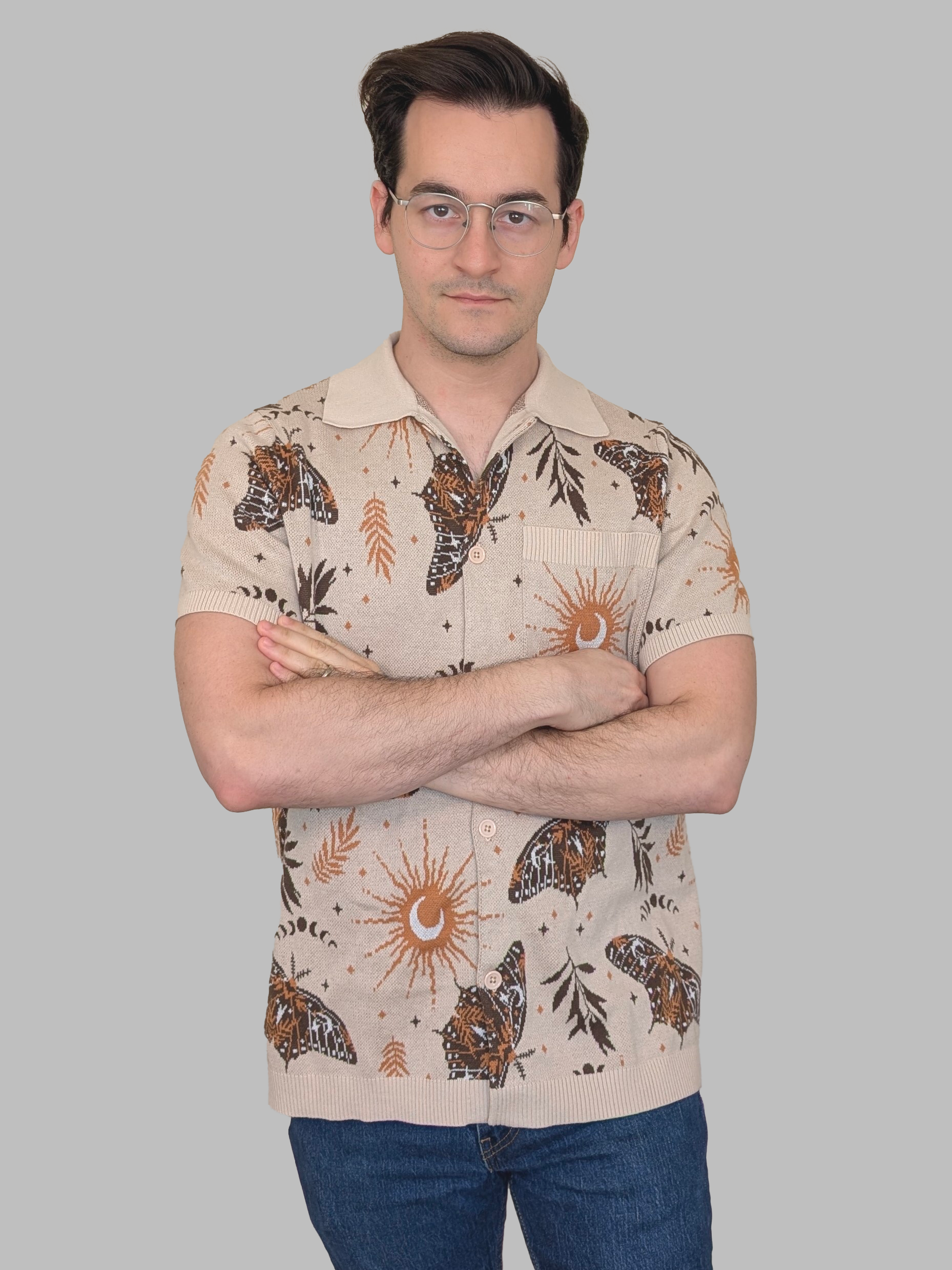 Celestial Moth Button Up - Sleepy Peach