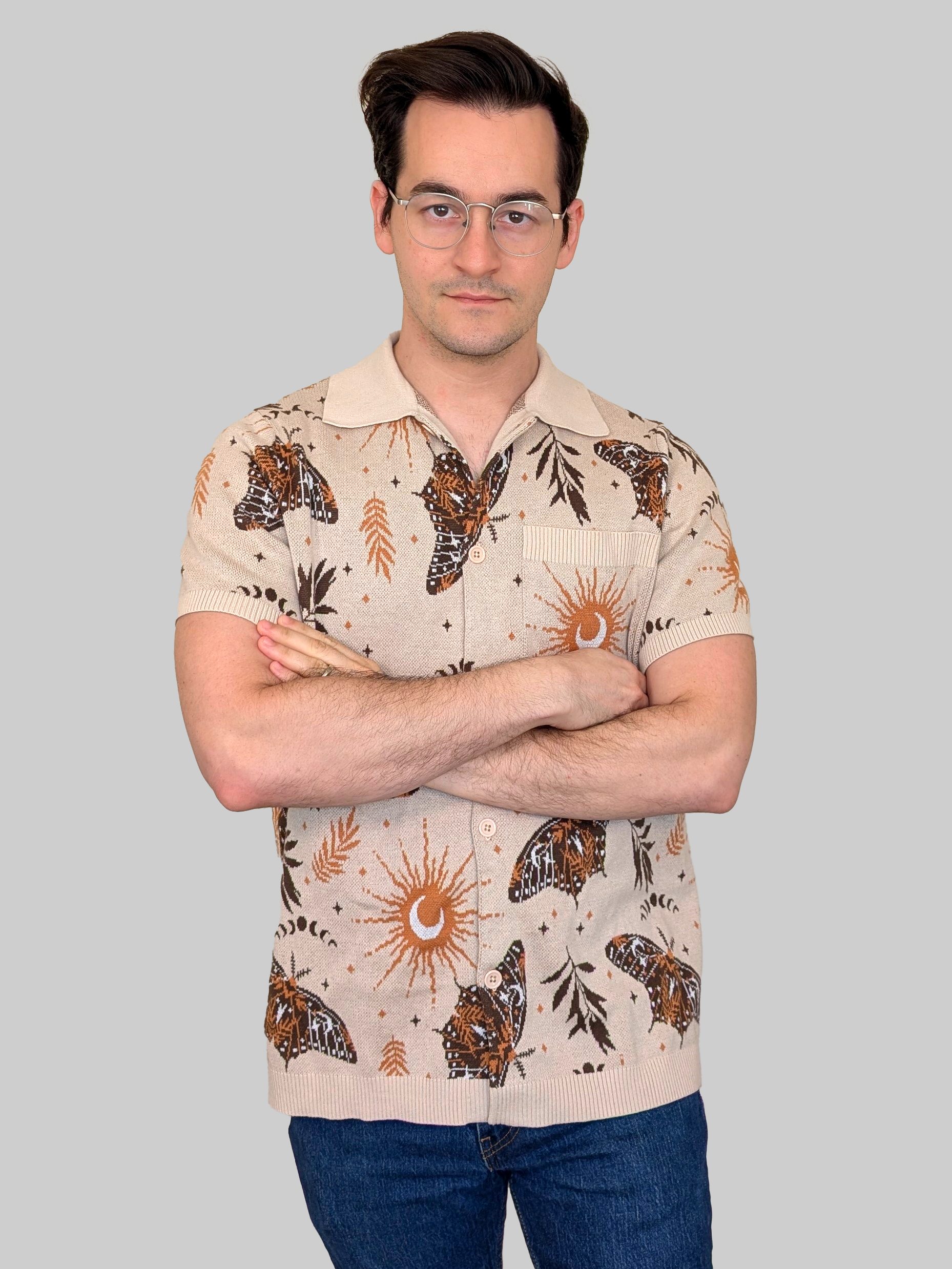 Sleepy Peach - Celestial Moth Button Up