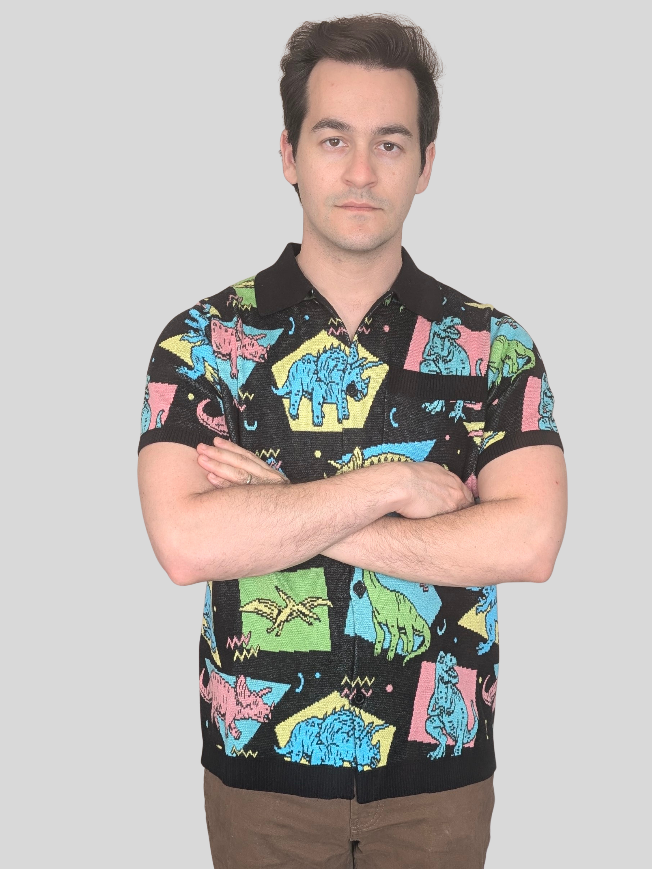 Dino Party Button Up - Sleepy Peach