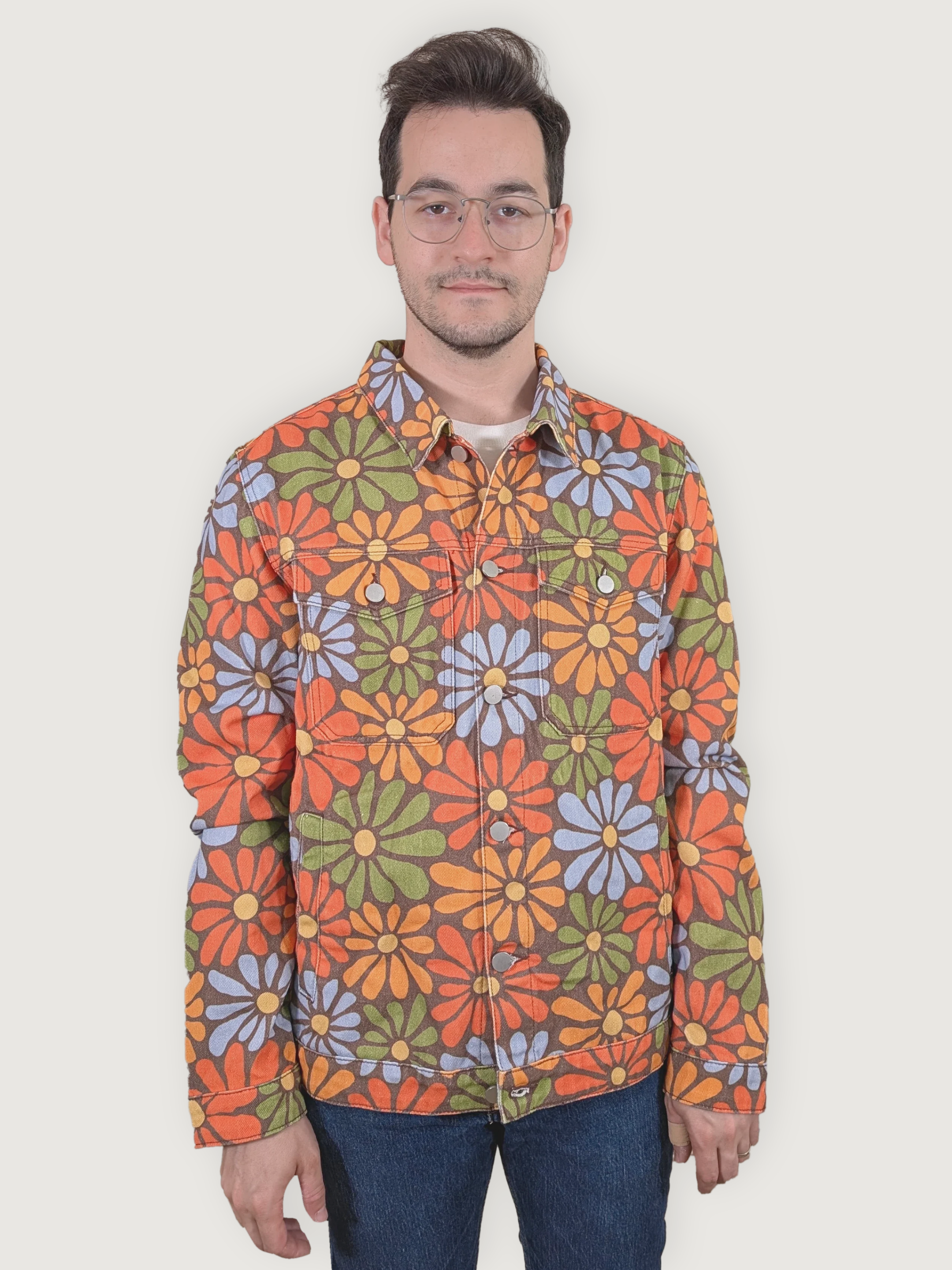Flower Power Denim Jacket - Sleepy Peach 735