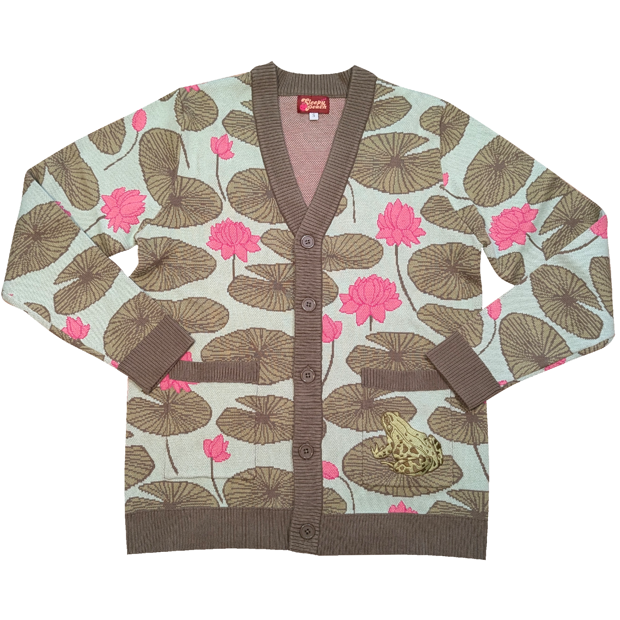 Lily Pad with Frog Cardigan - Sleepy Peach