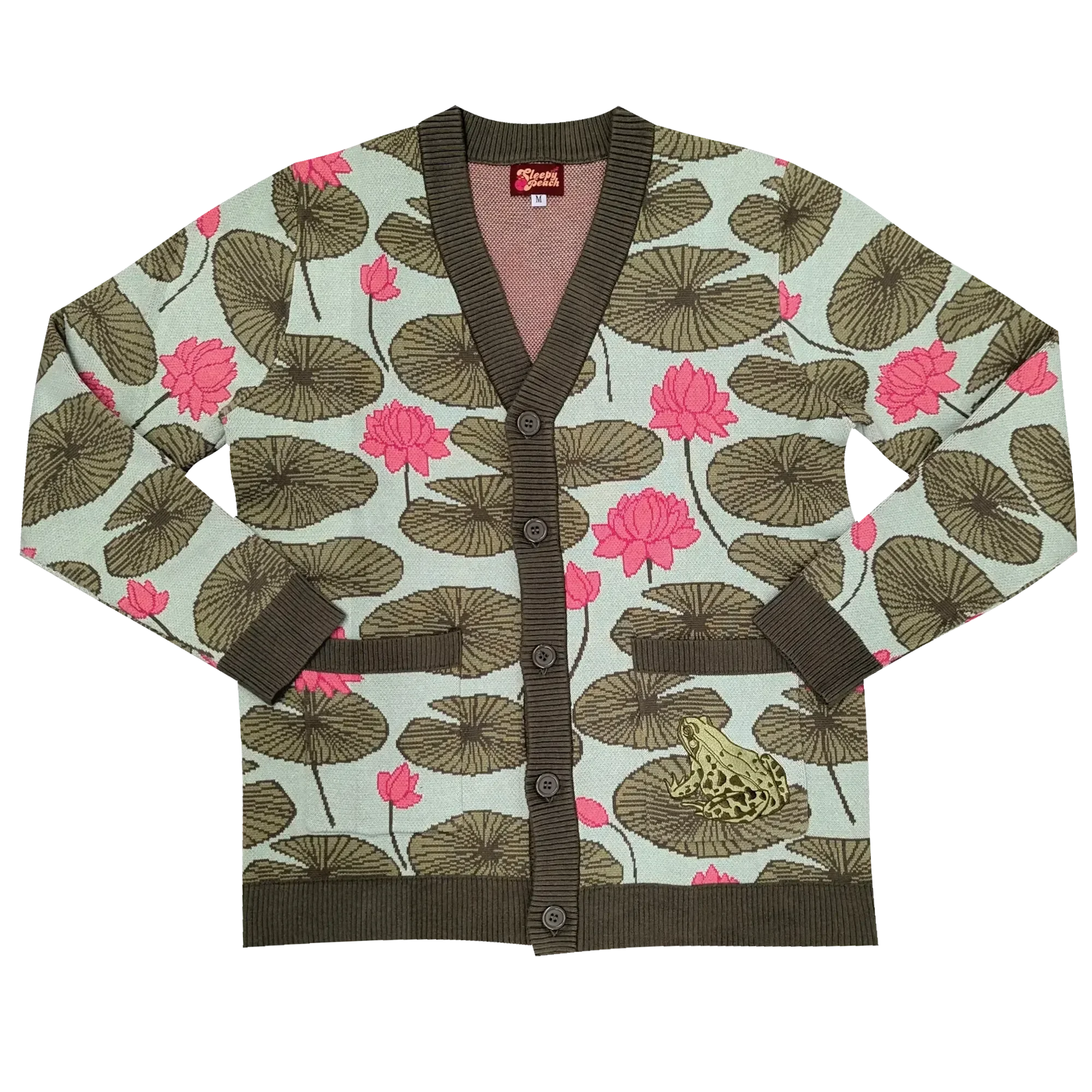 Lily Pad with Frog Cardigan - Sleepy Peach
