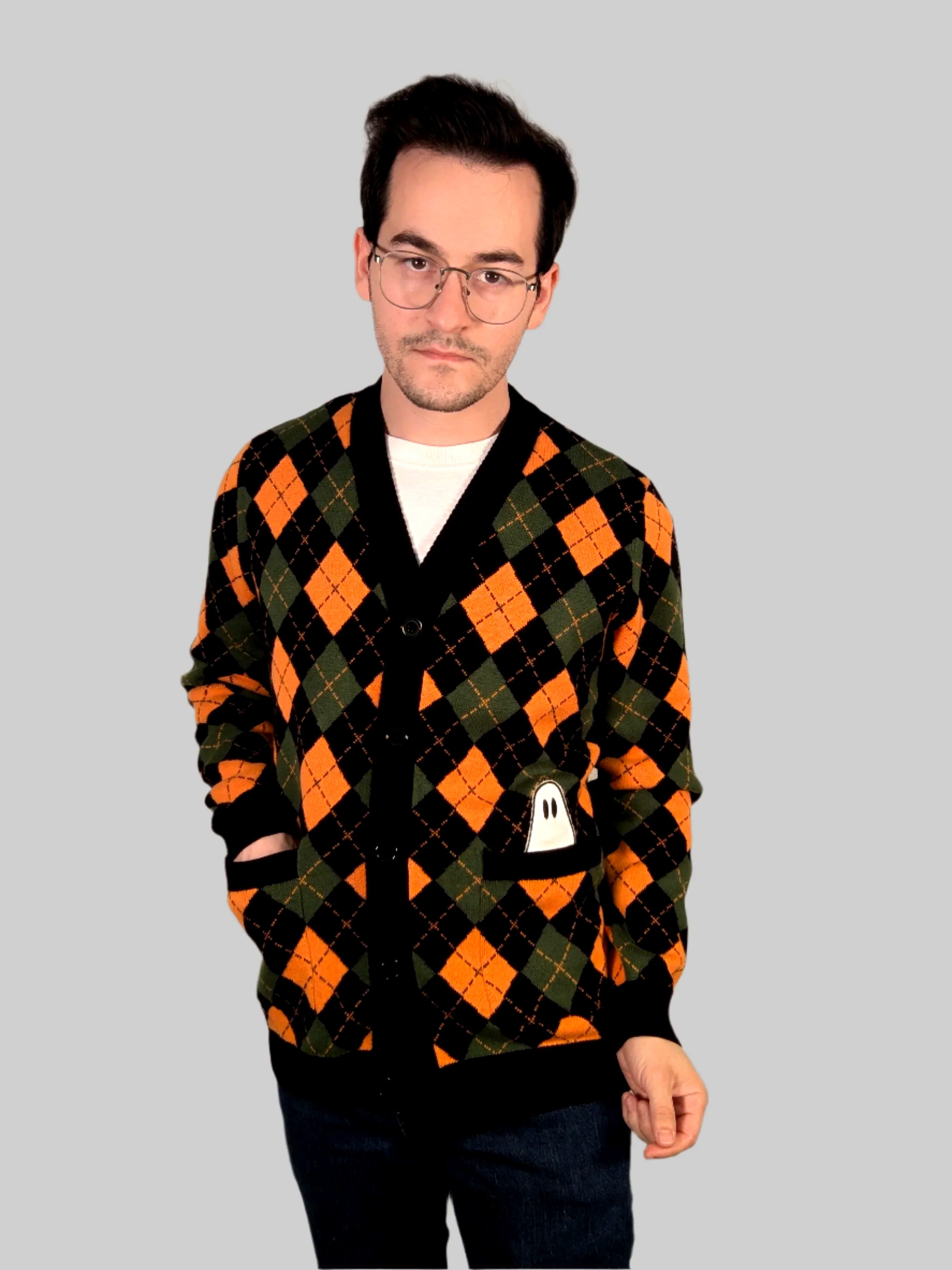 Sleepy Peach - Pocket Ghost Halloween Cardigan