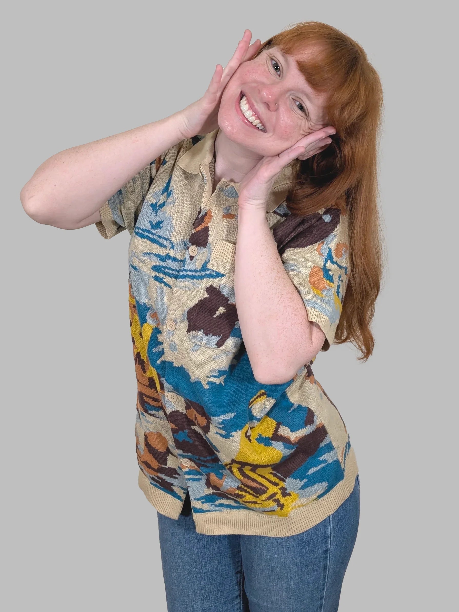 Bathing Clown Button Up - Sleepy Peach