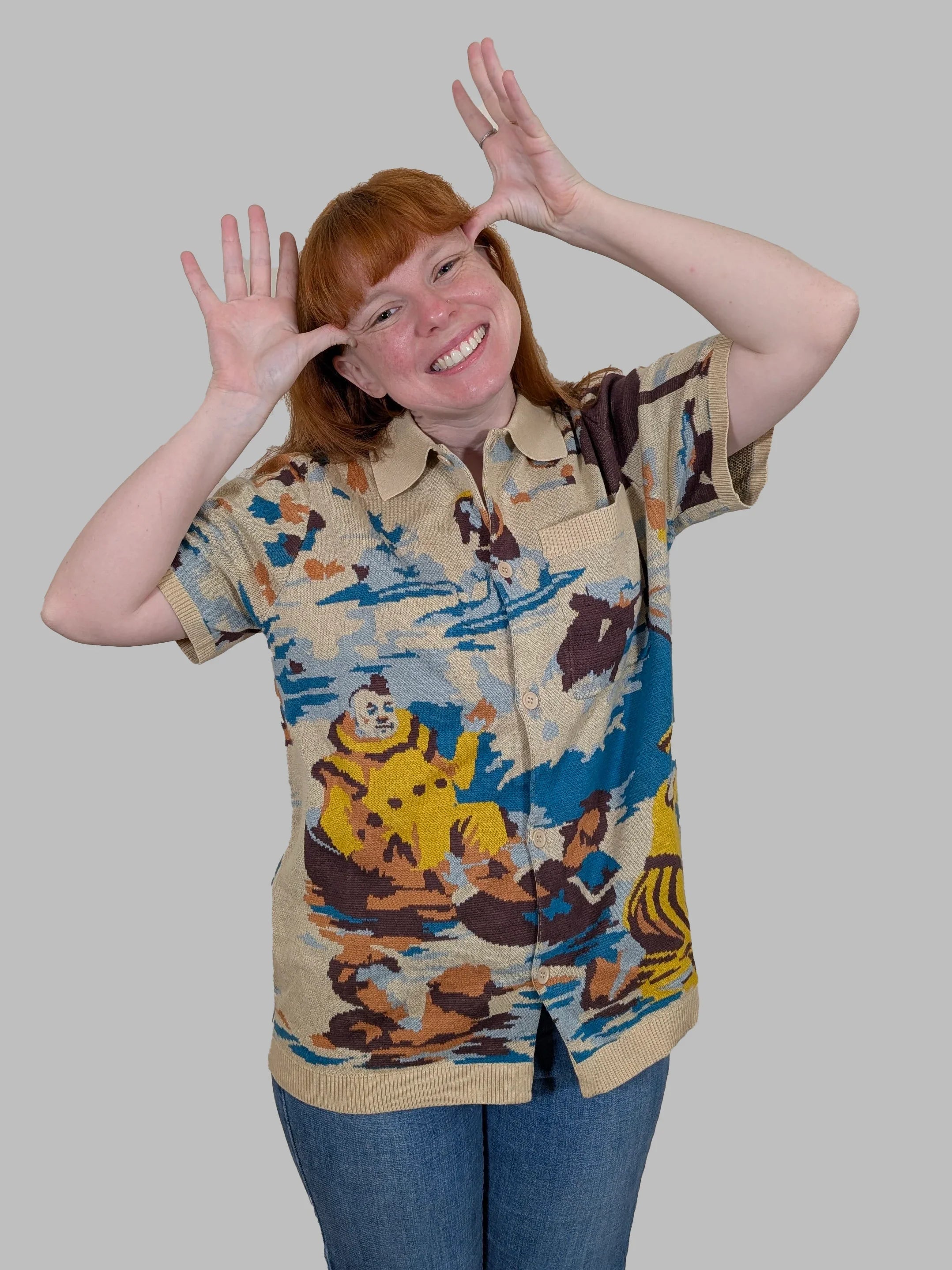 Bathing Clown Button Up - Sleepy Peach
