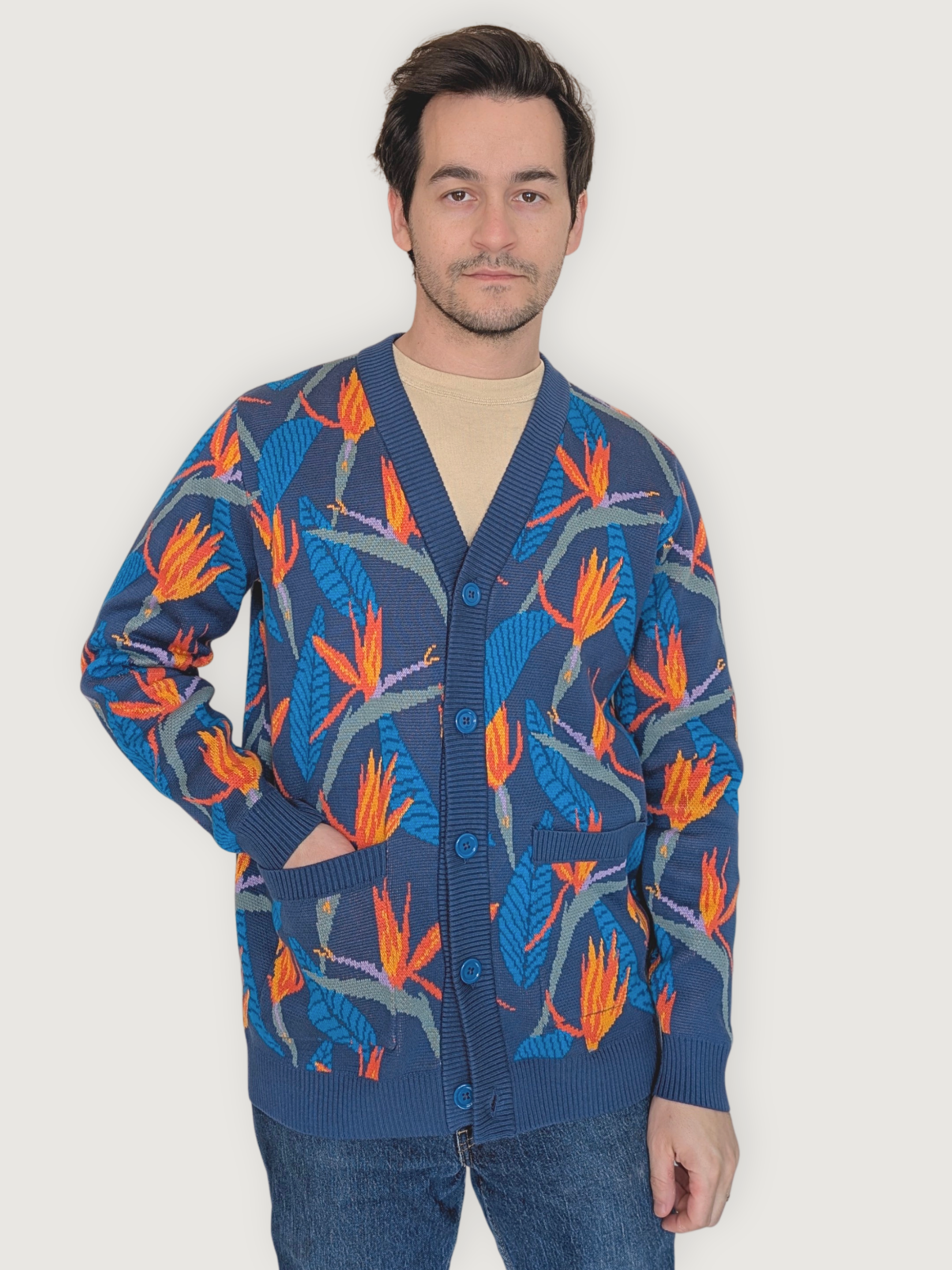 Bird of Paradise Strelitzia Cardigan - Sleepy Peach