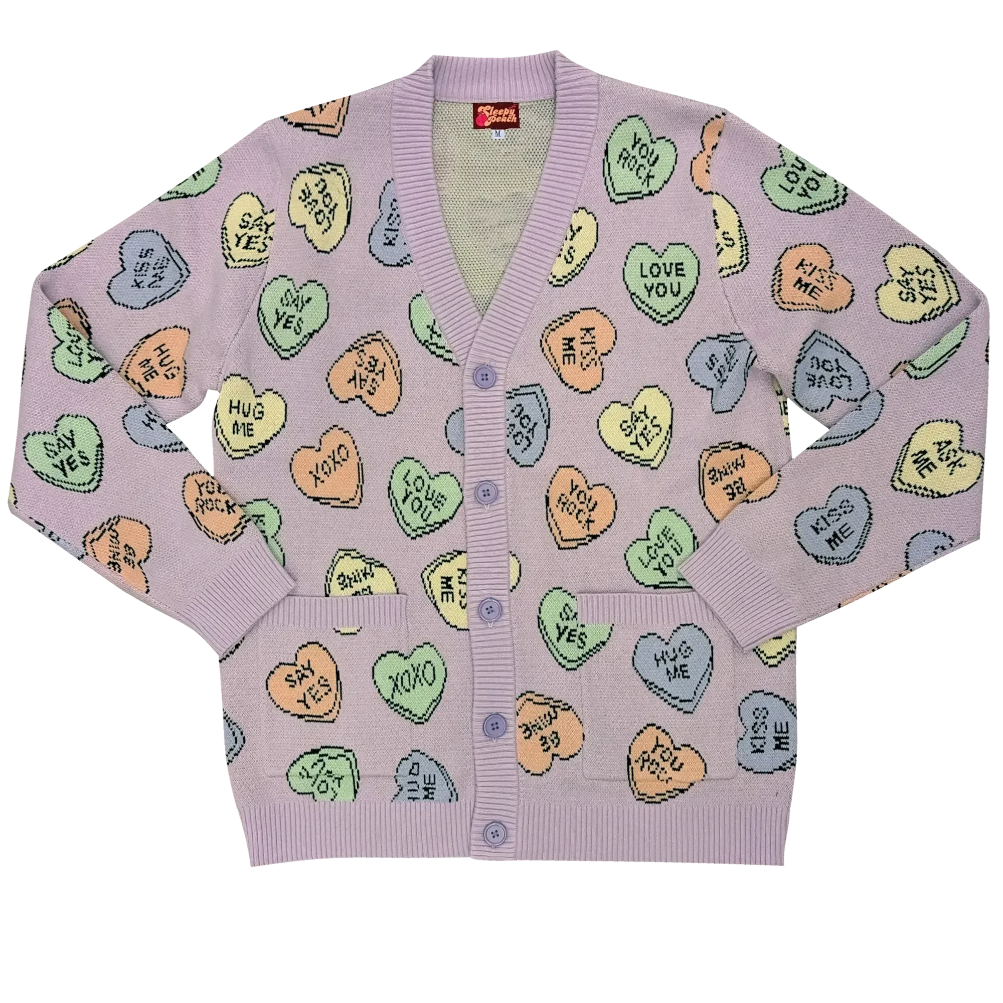 Candy Hearts Valentine Cardigan - Sleepy Peach