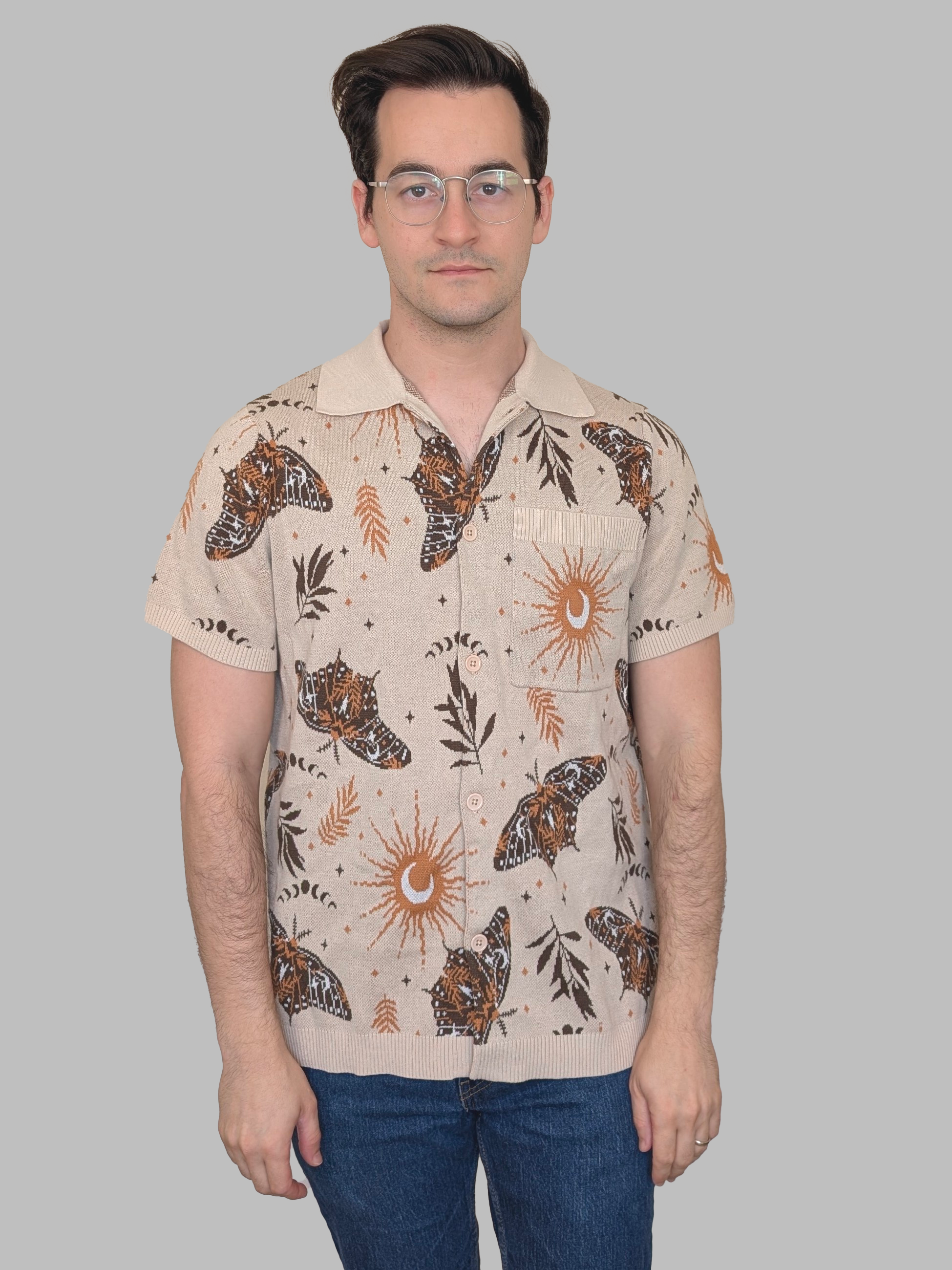 Celestial Moth Button Up - Sleepy Peach