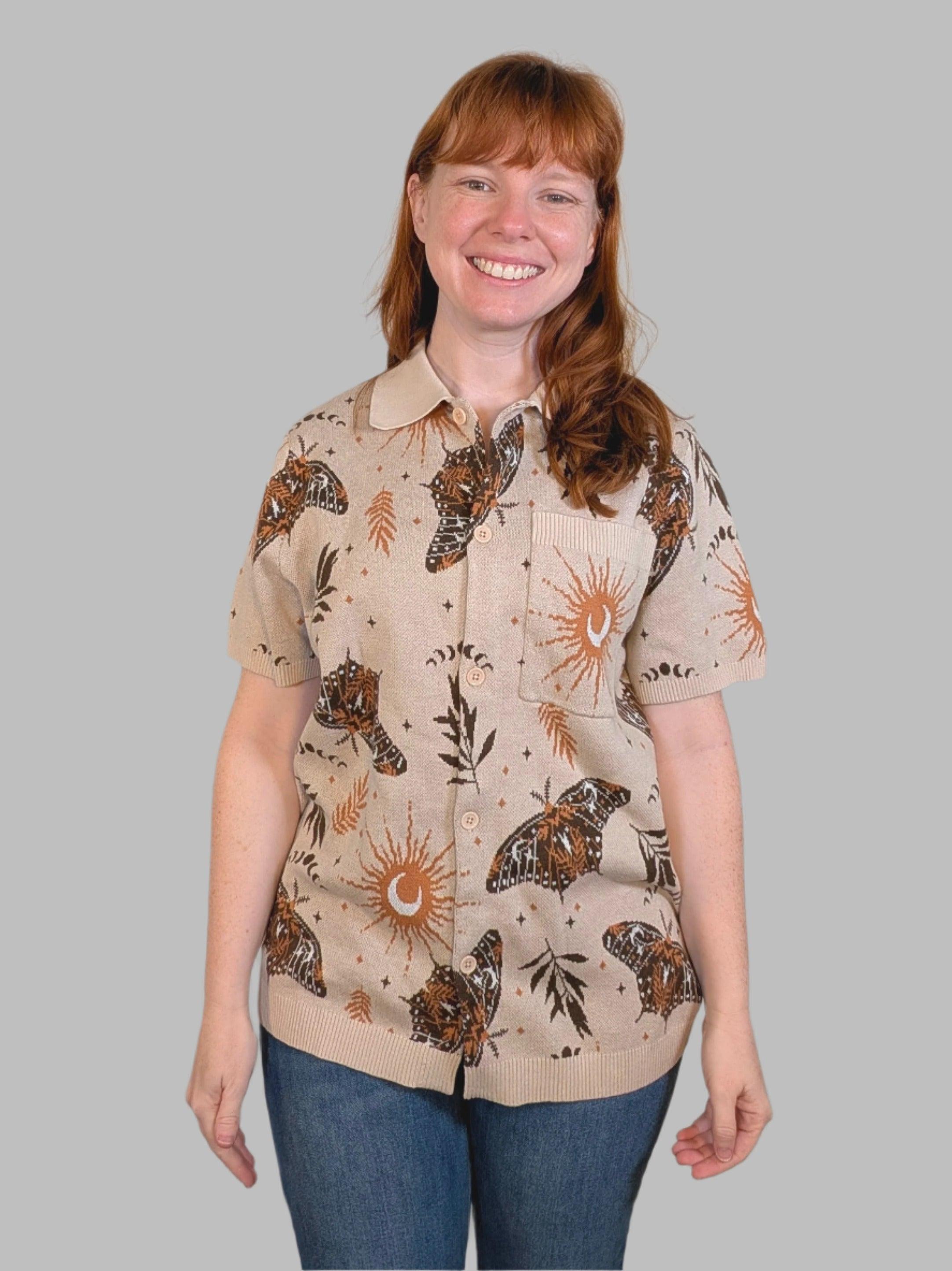 Celestial Moth Button Up - Sleepy Peach