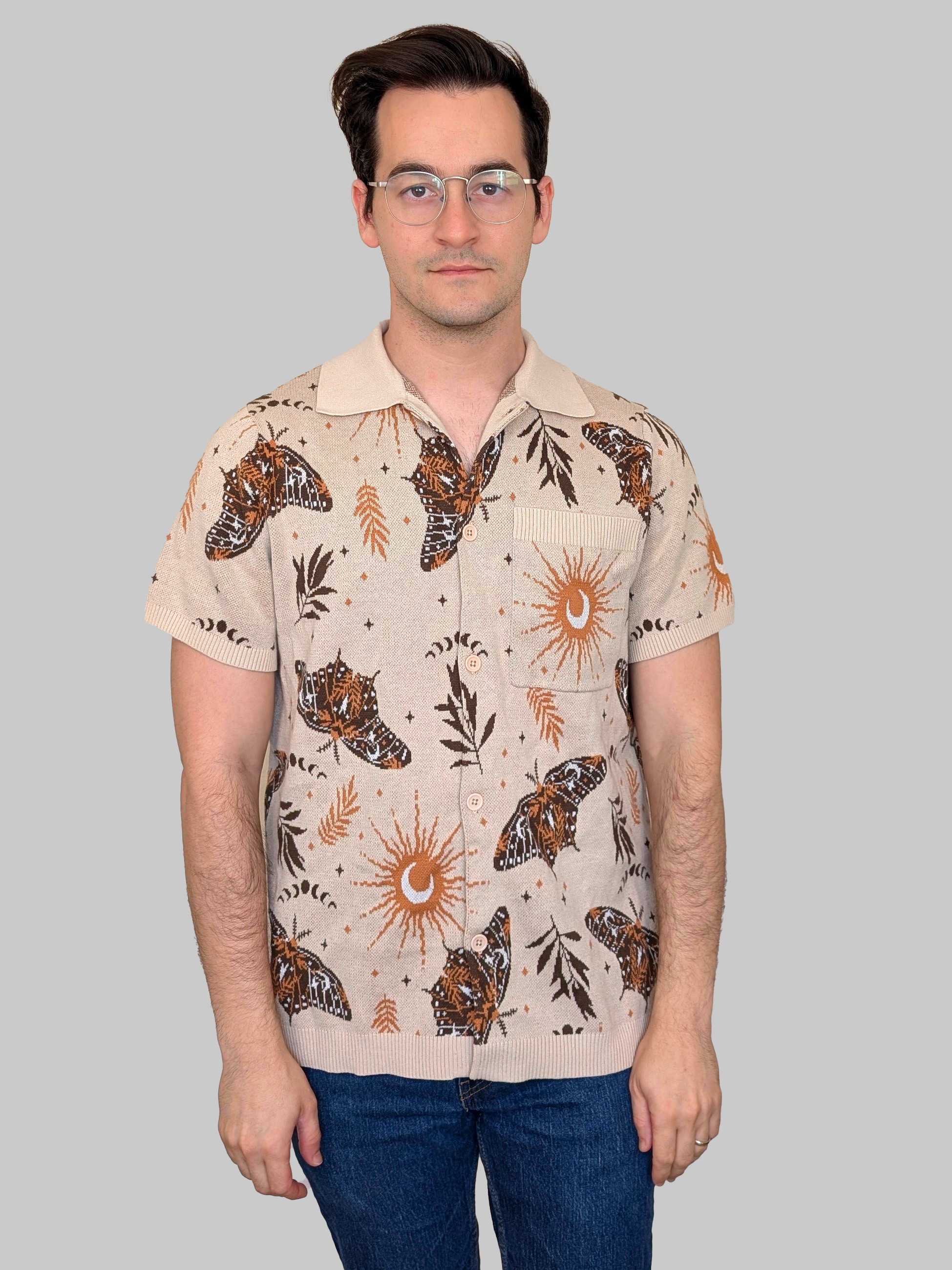 Sleepy Peach - Celestial Moth Button Up
