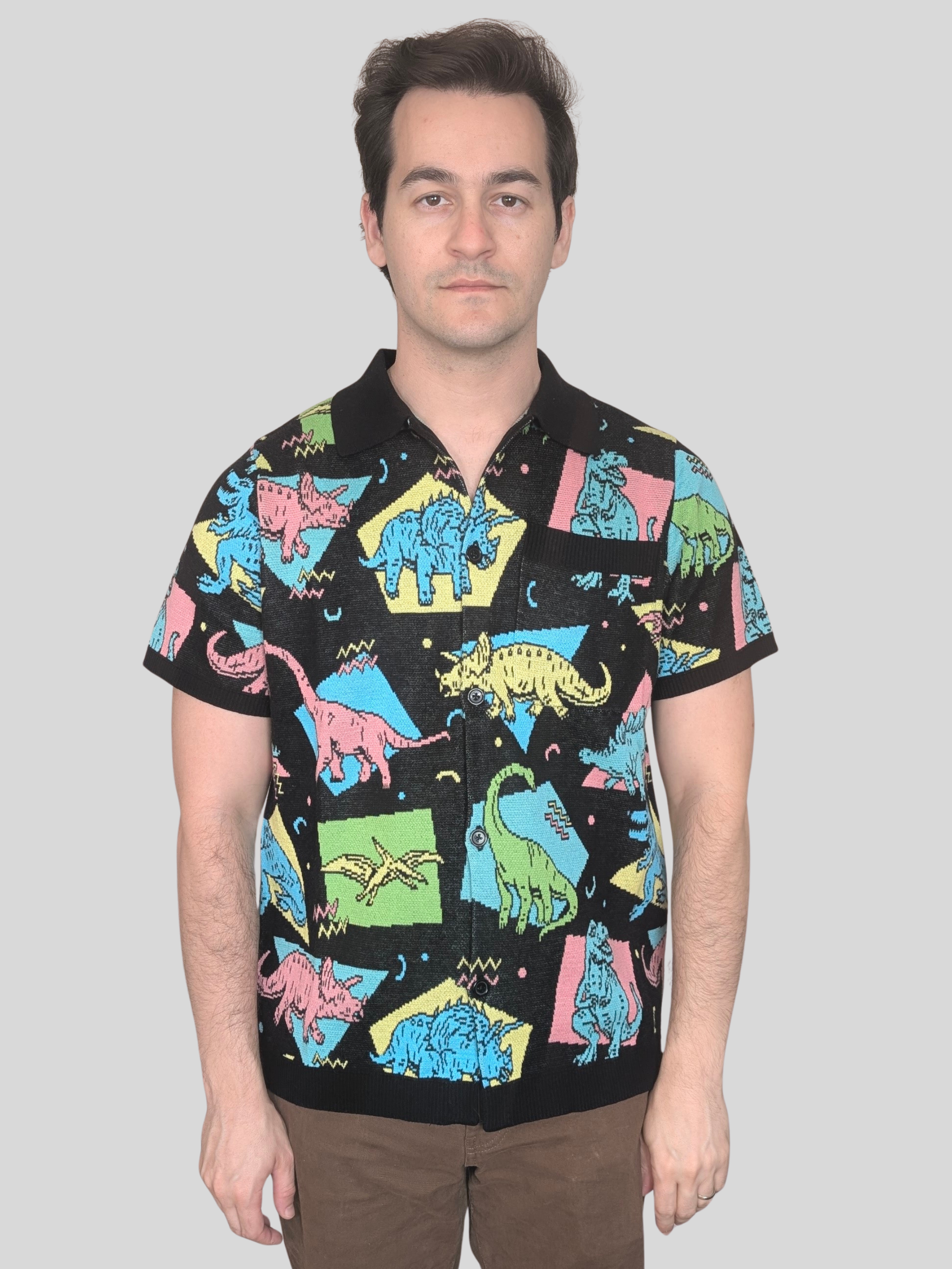 Dino Party Button Up - Sleepy Peach