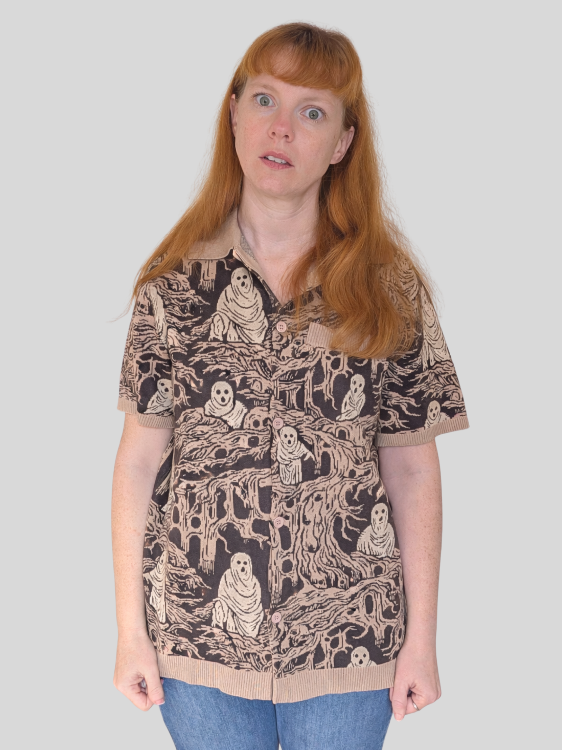 Eldritch Horror Button Up - Sleepy Peach