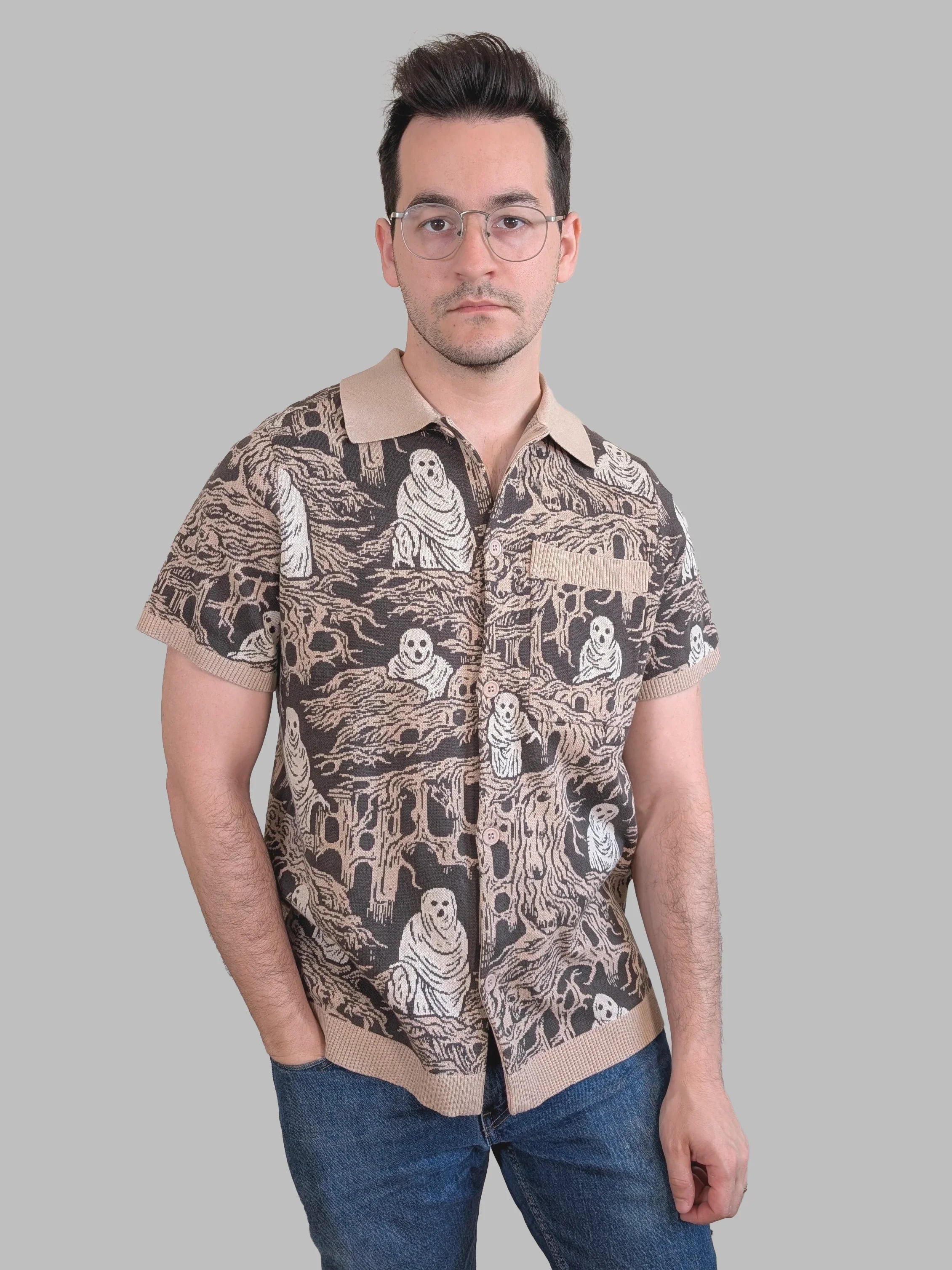 Eldritch Horror Button Up - Sleepy Peach