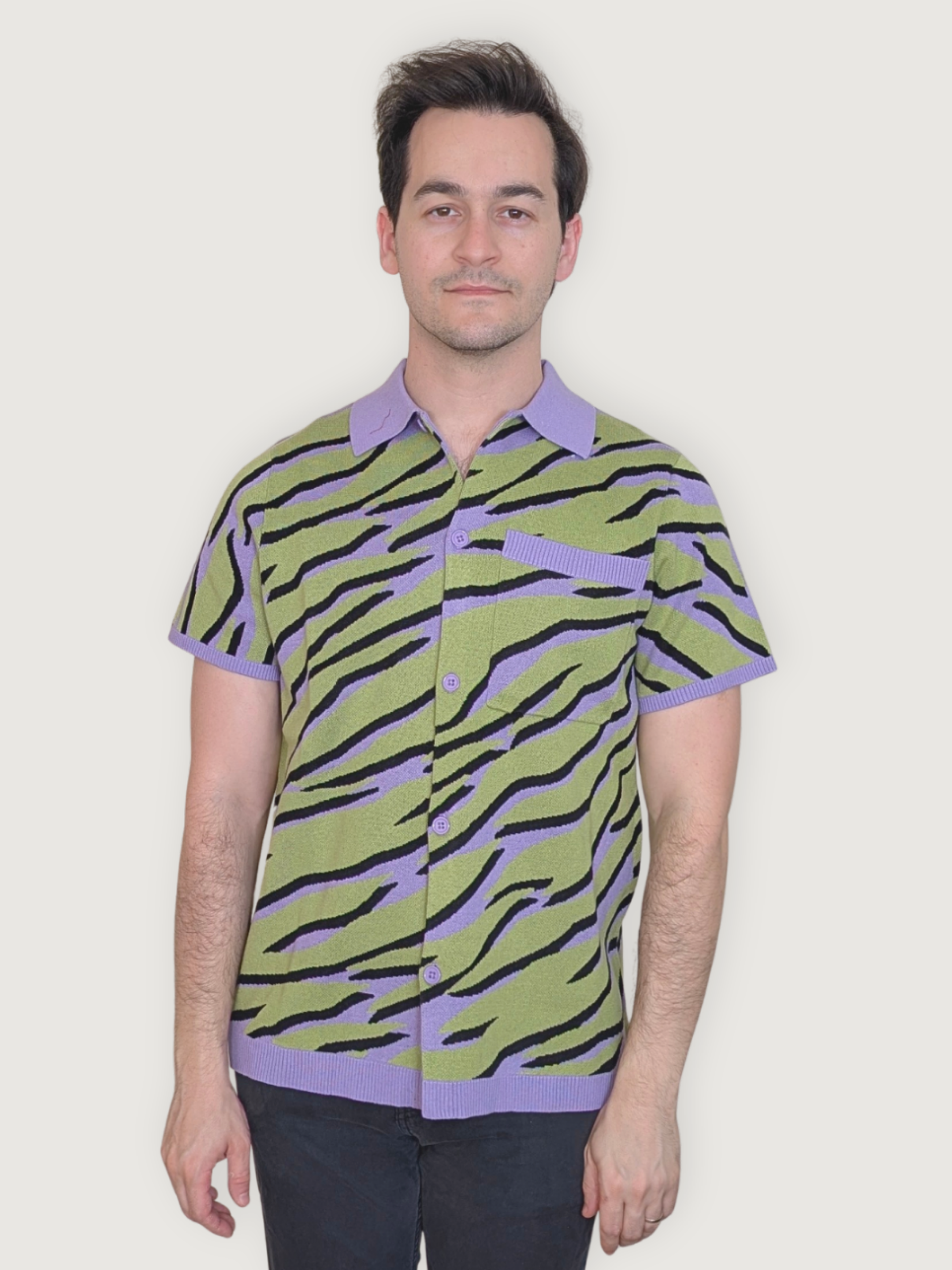 Electric Zebra Button Up - Sleepy Peach