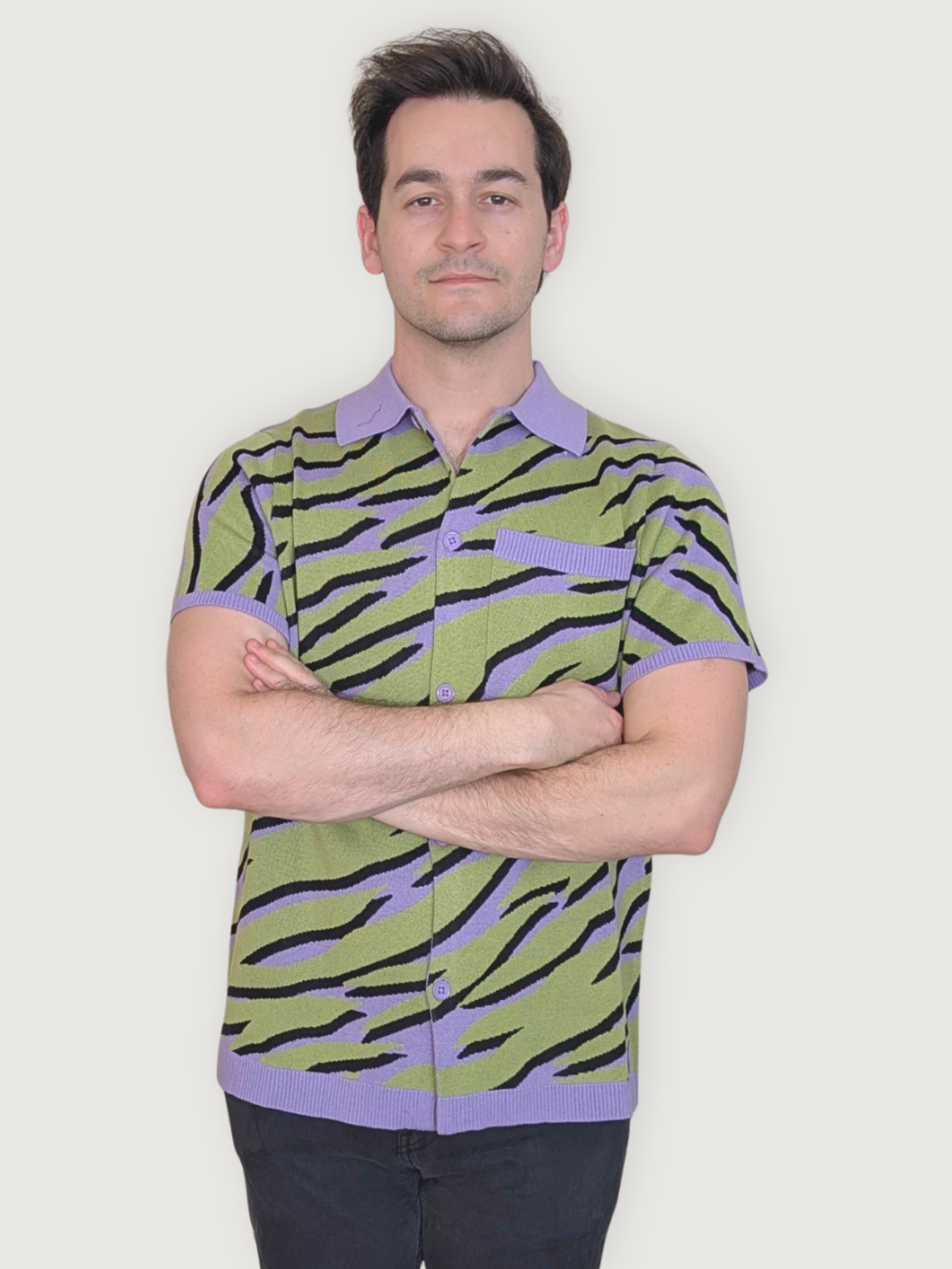 Electric Zebra Button Up - Sleepy Peach