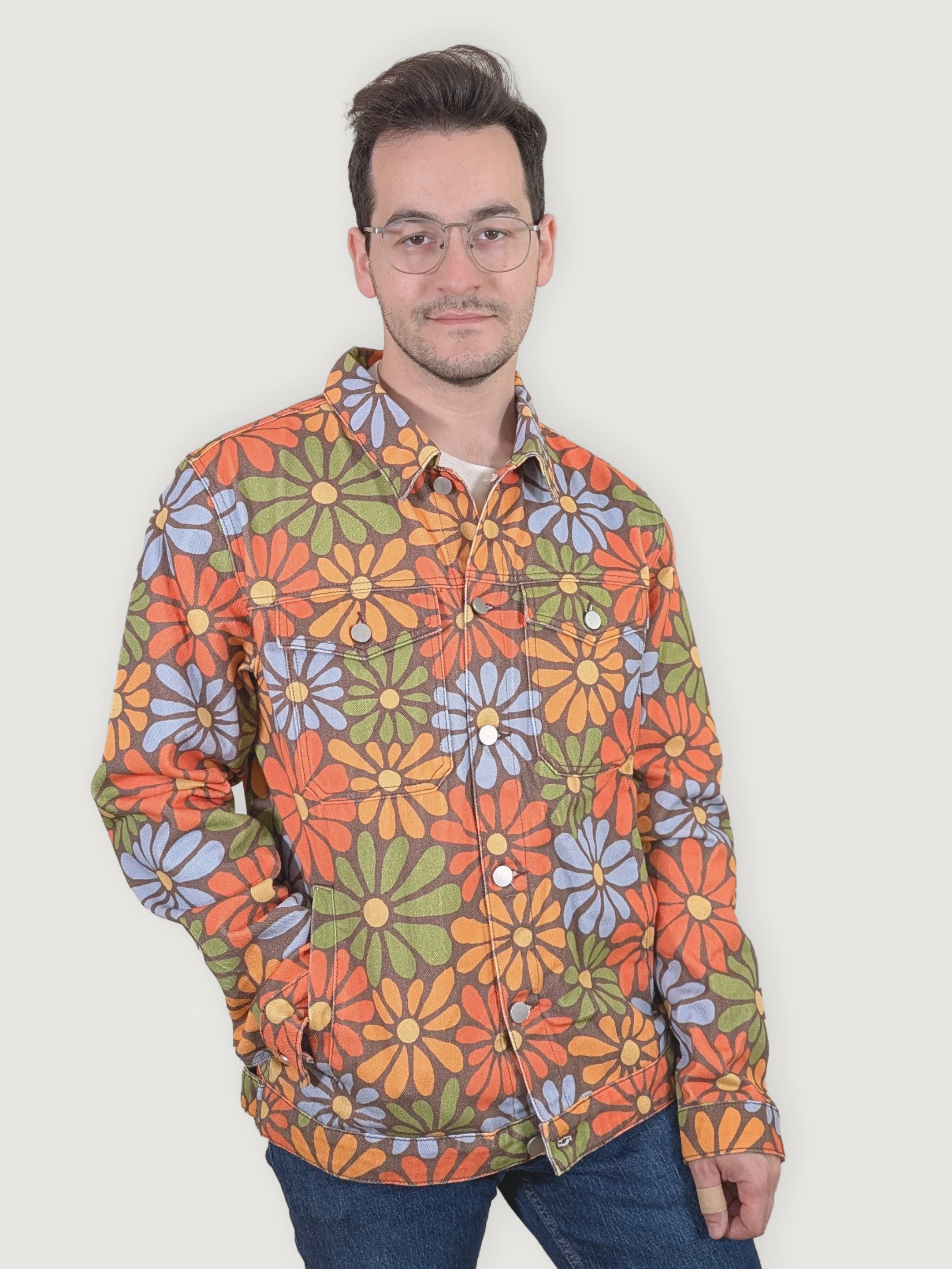 Flower Power Denim Jacket - Sleepy Peach 735