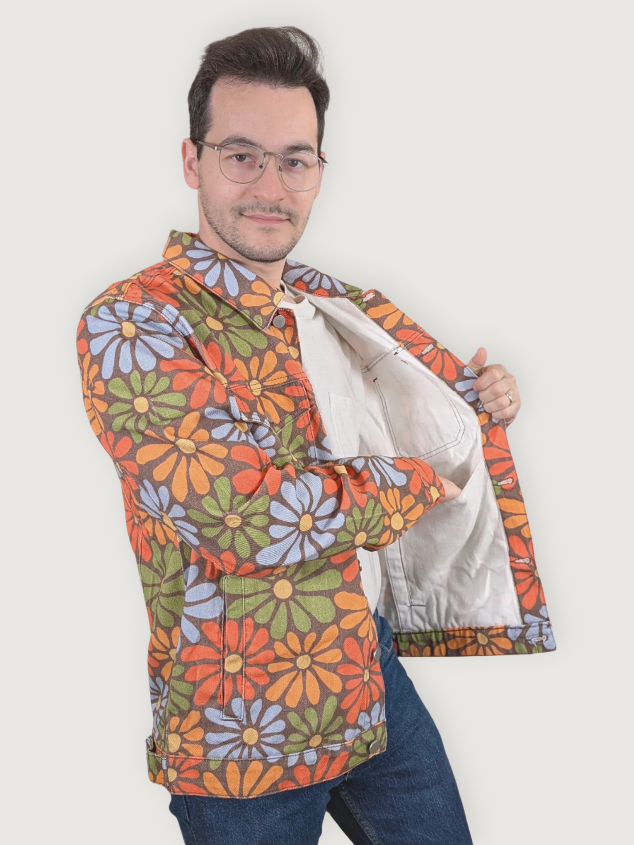 `Flower Power Denim Jacket - Sleepy Peach 735