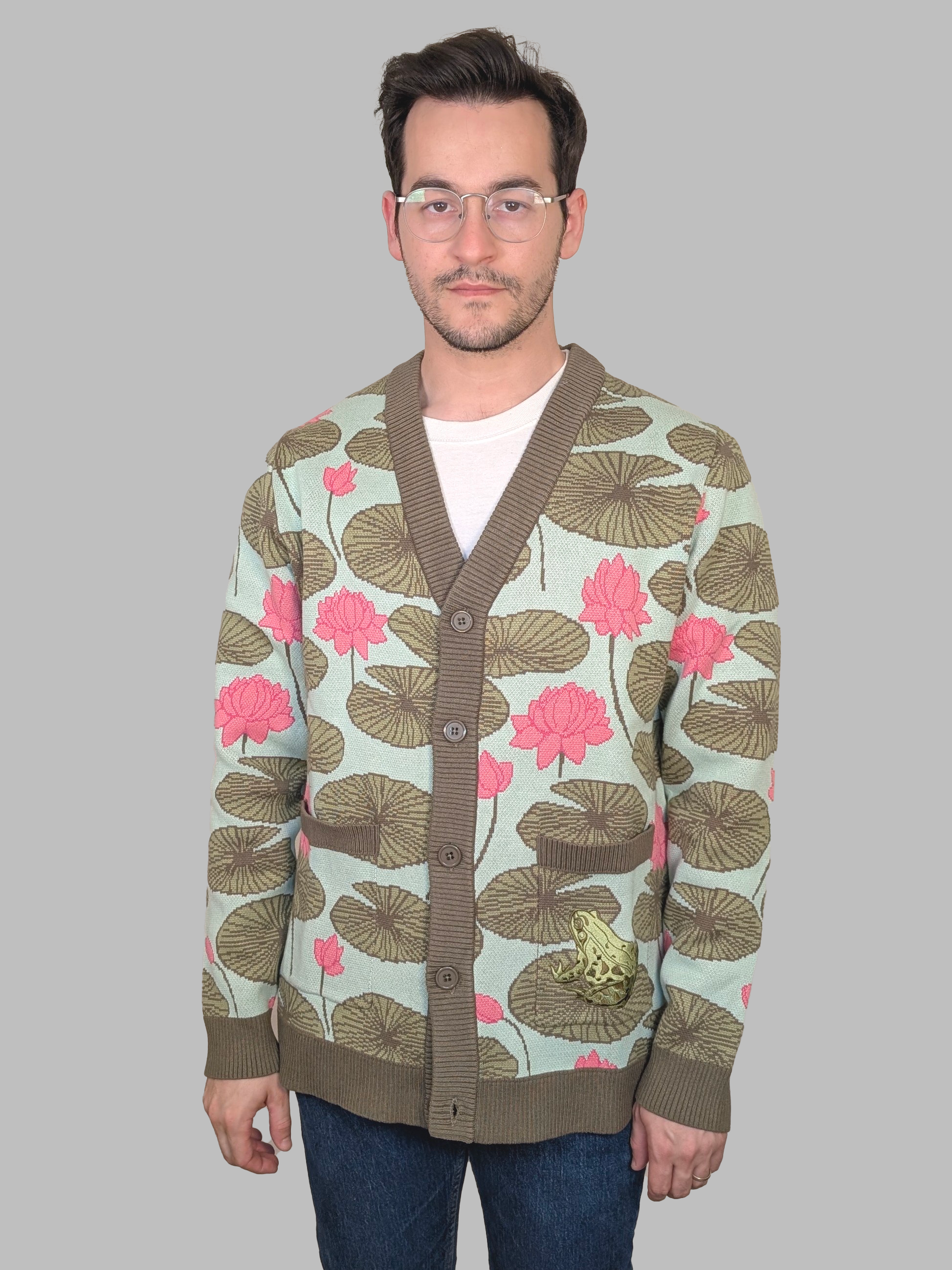 Lily Pad with Frog Cardigan - Sleepy Peach