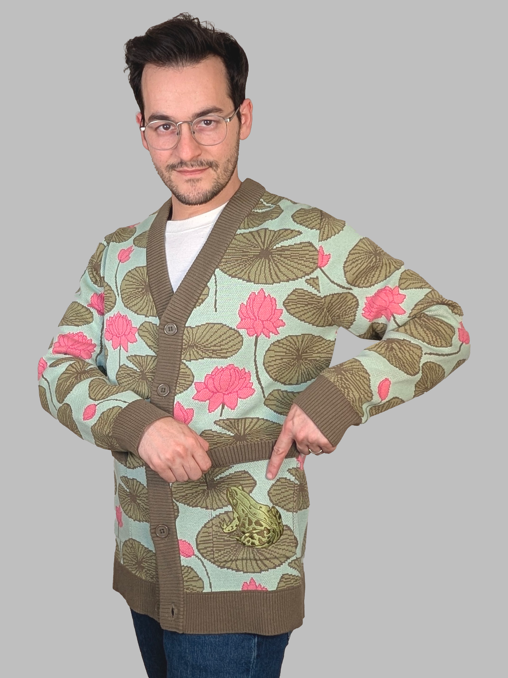 Lily Pad with Frog Cardigan - Sleepy Peach