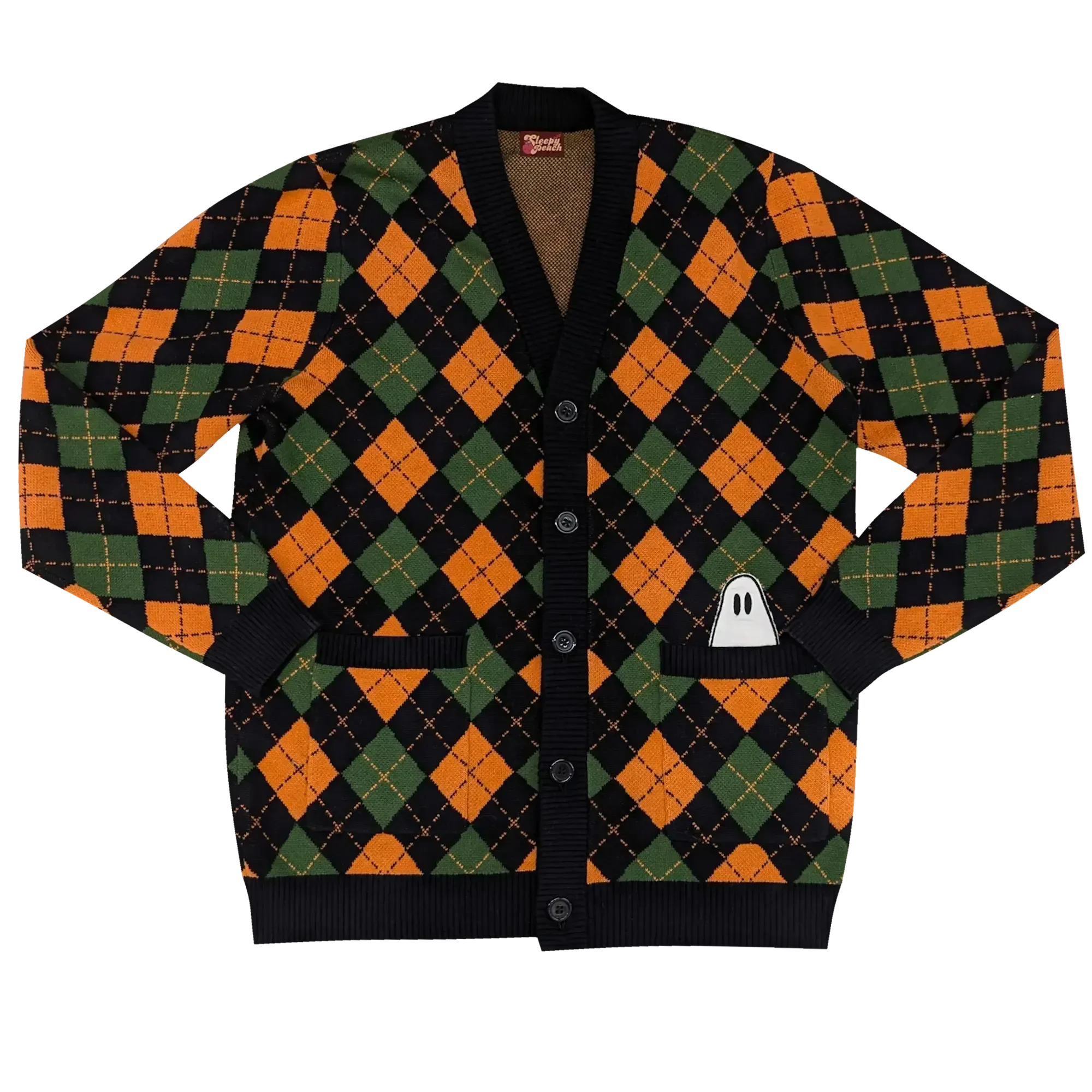 Pocket Ghost Halloween Cardigan - Sleepy Peach