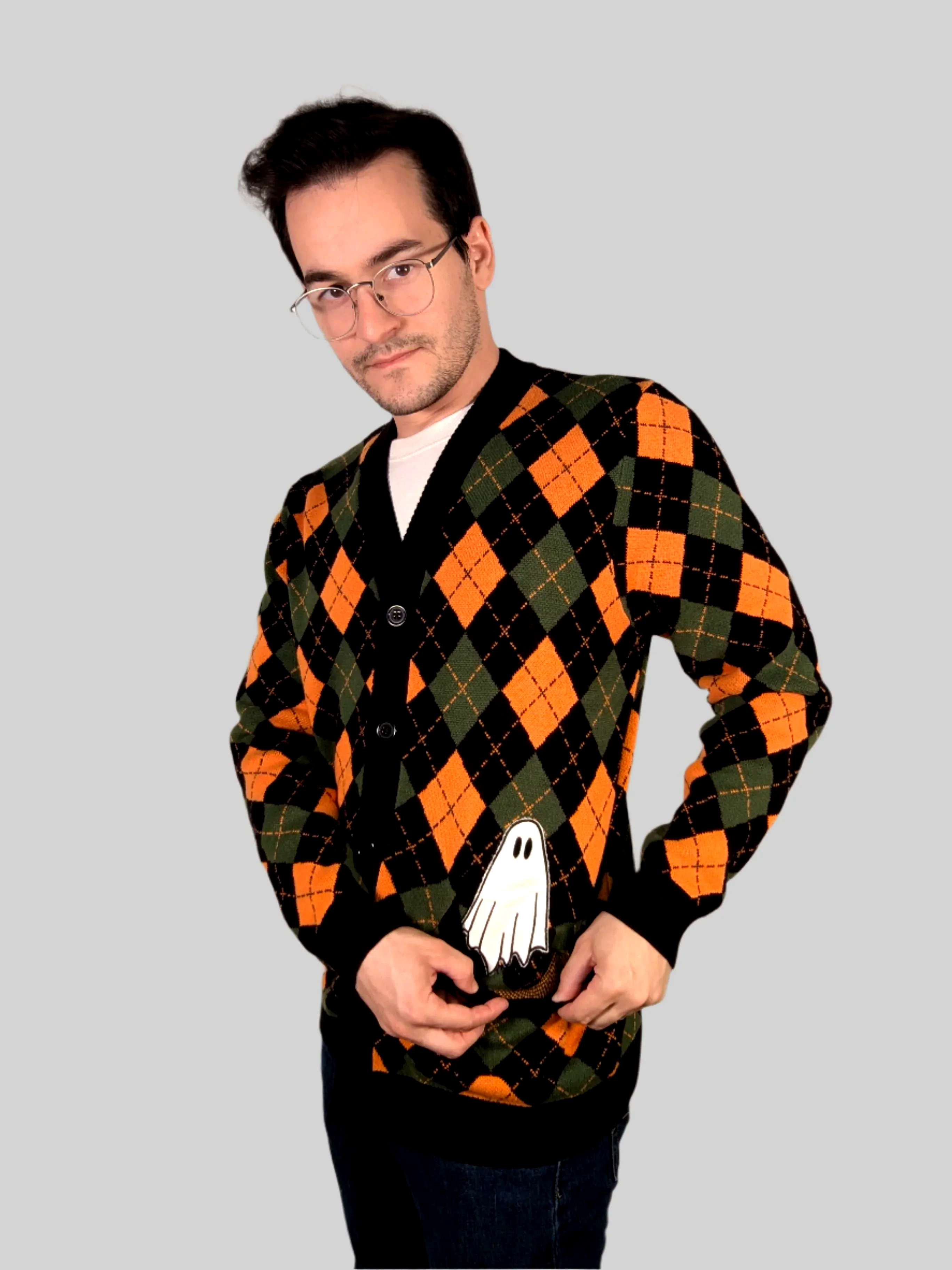 Sleepy Peach - Pocket Ghost Halloween Cardigan