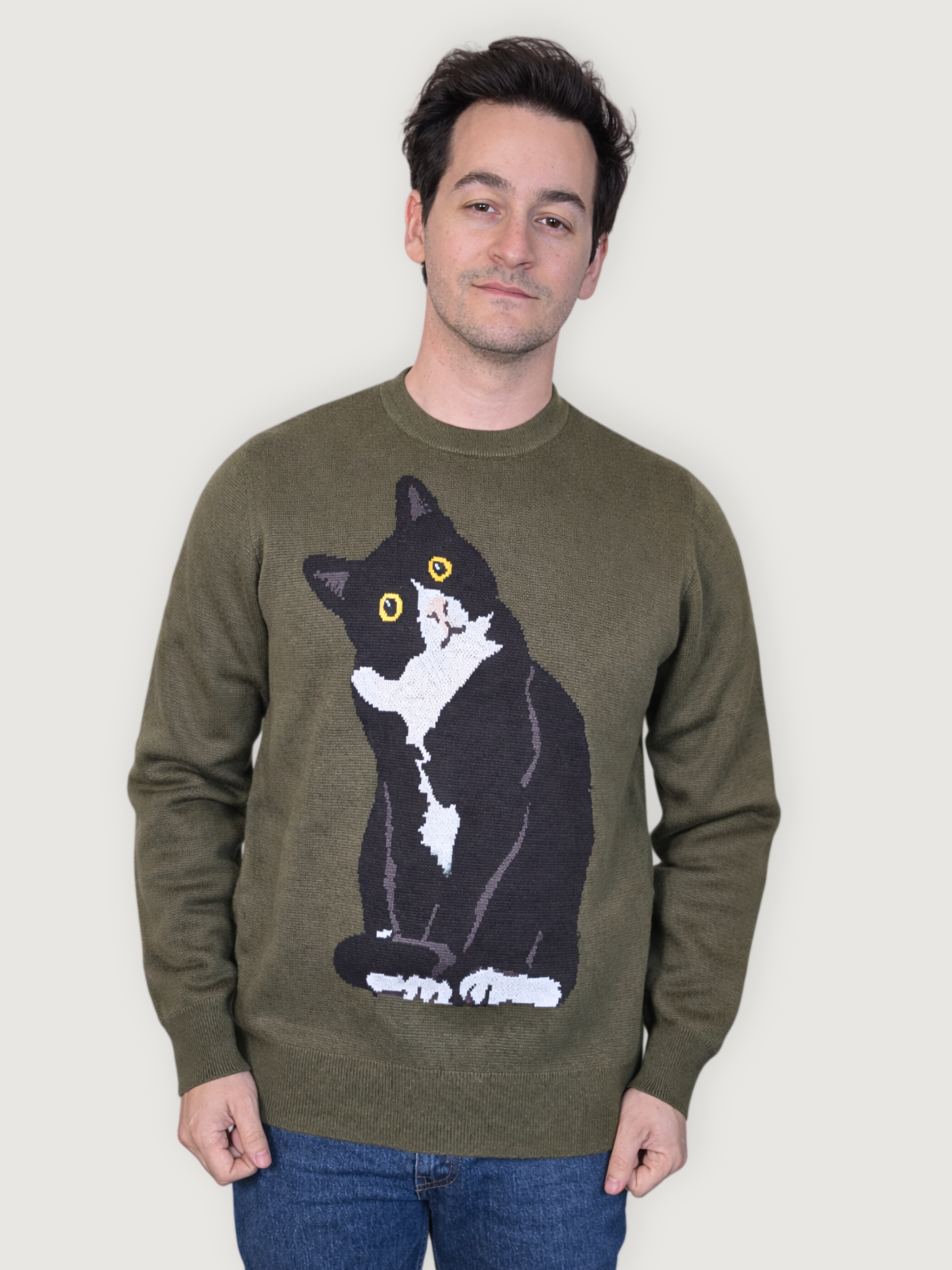 Tuxedo Cat Sweater - Sleepy Peach