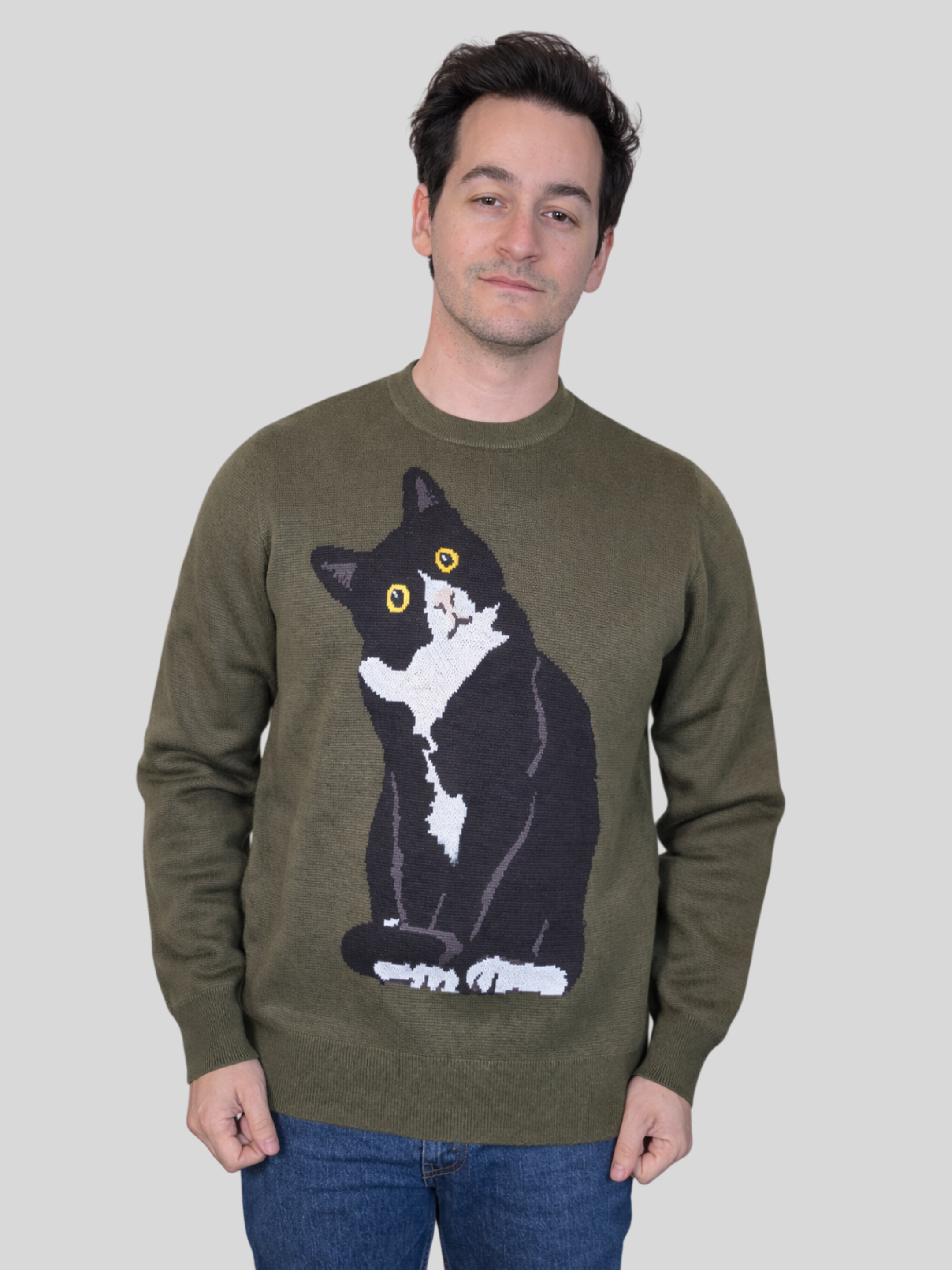 Tuxedo Cat Sweater - Sleepy Peach