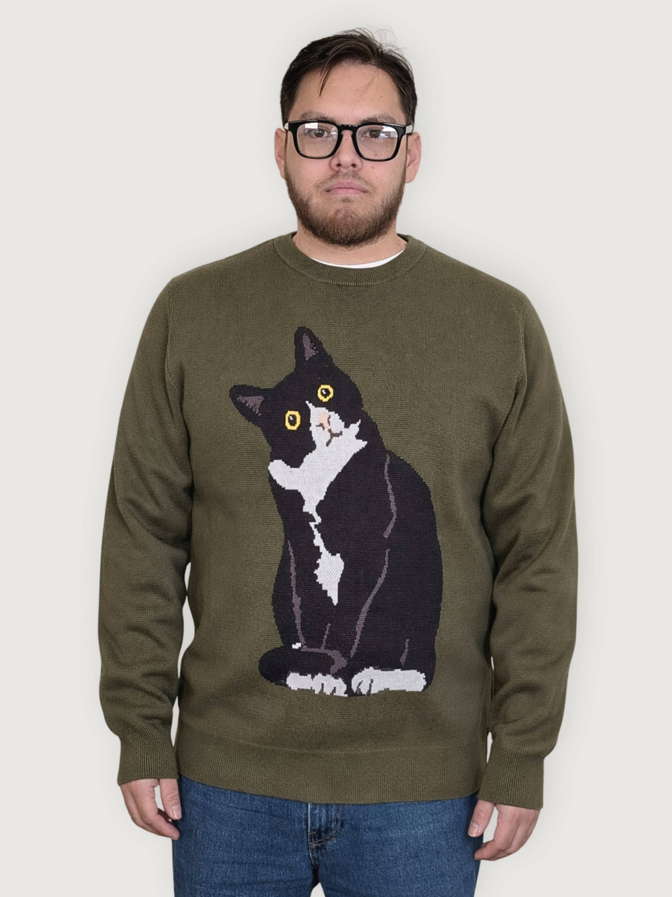Tuxedo Cat Sweater - Sleepy Peach
