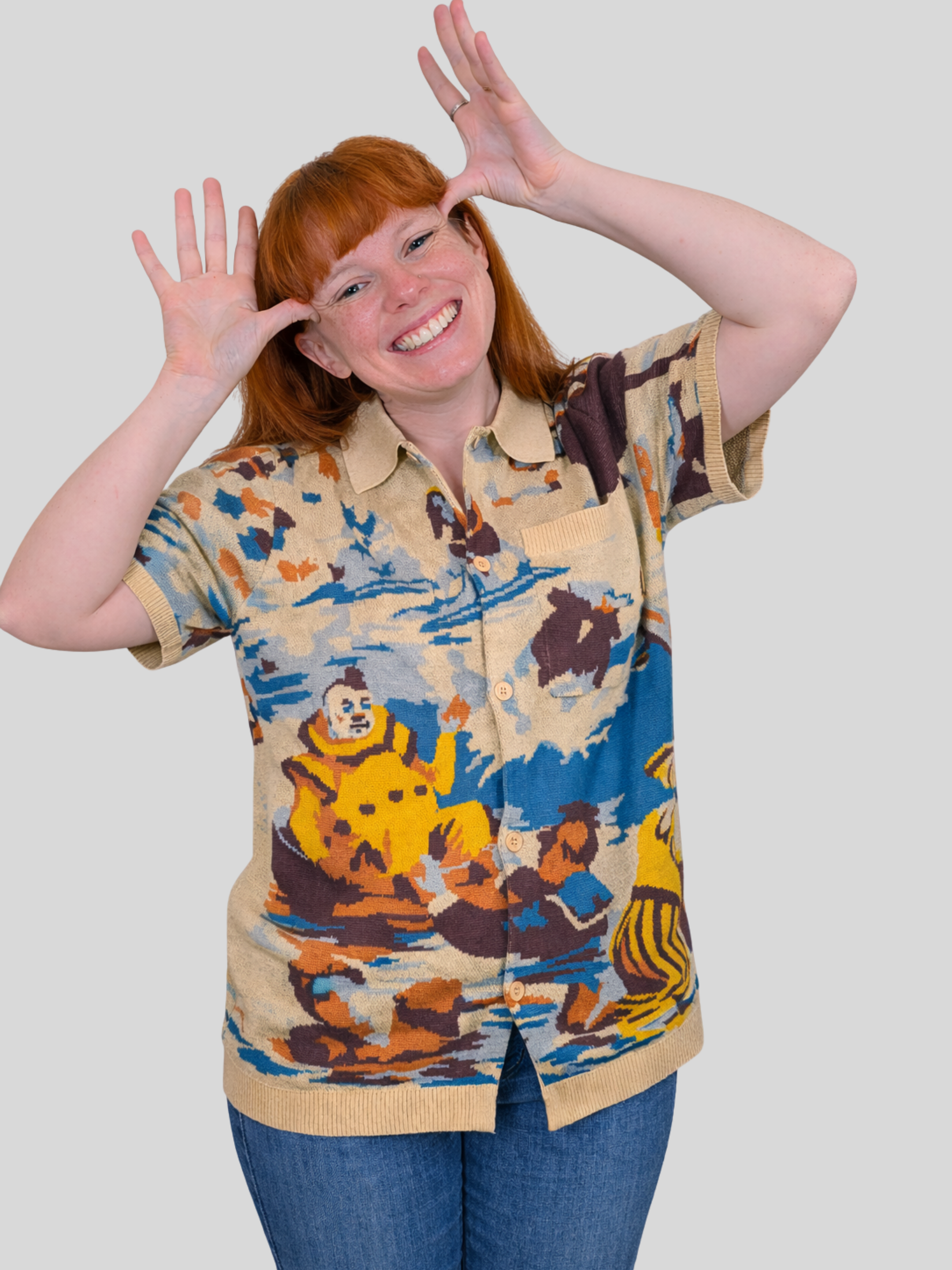 Bathing Clown Button Up - Sleepy Peach