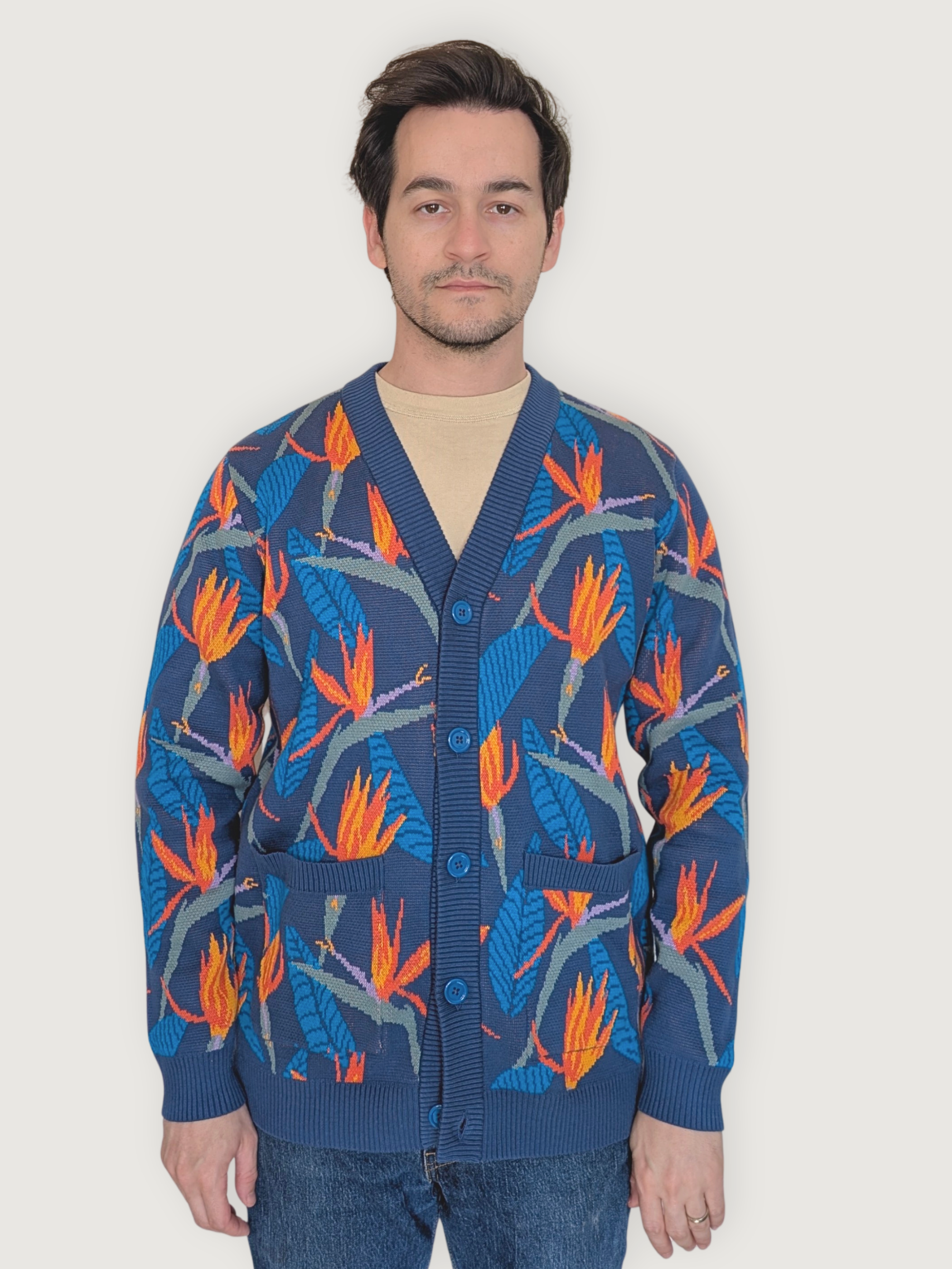 Bird of Paradise Strelitzia Cardigan - Sleepy Peach